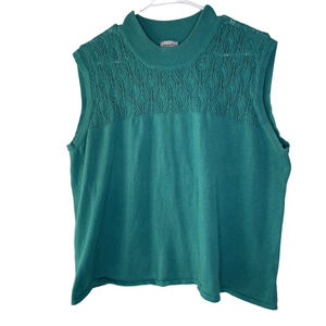Nikki Teal Pointelle Knit Mock Neck Sleeveless Shell Top Women's Plus Size 2X